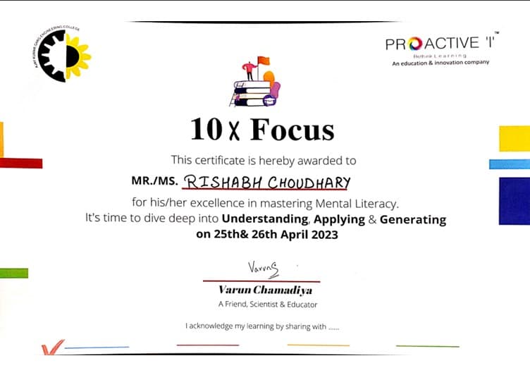 10 x Focus - Mental Literacy Certificate