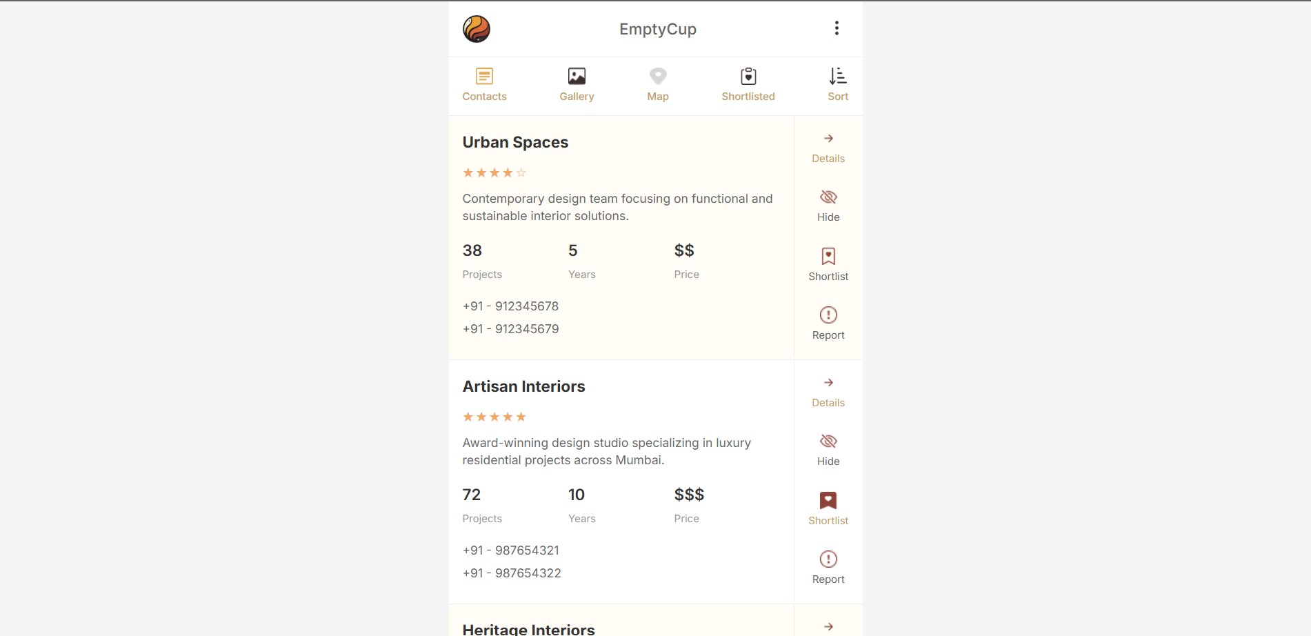 EmptyCup Designer Listings screenshot